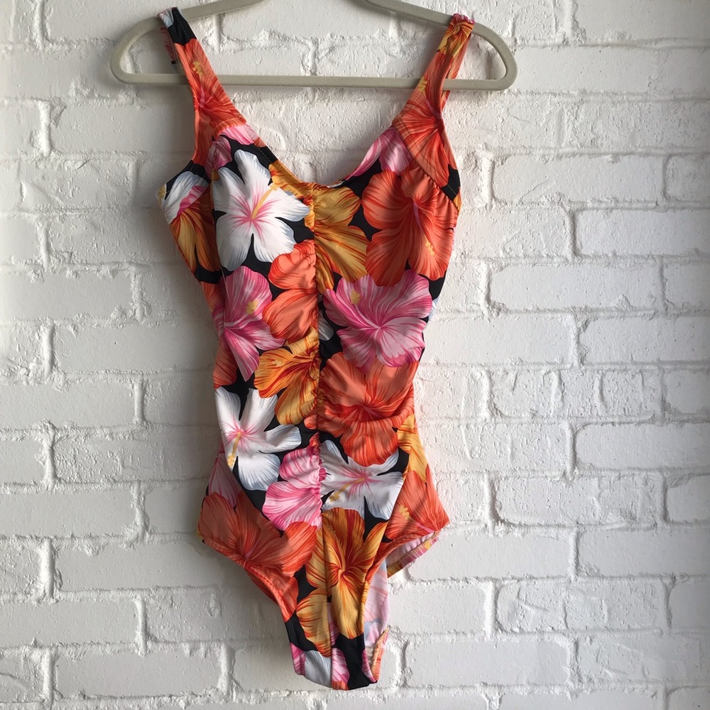 Tropical escape one piece swimsuit orange floral